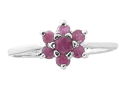 Exotic India Superfine Floral Sterling Silver Ring With Studded Precious Gemstone 