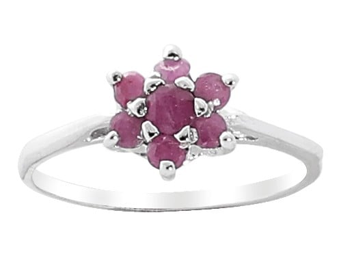 exotic india Superfine Floral Sterling Silver Ring with Studded Precious Gemstone 