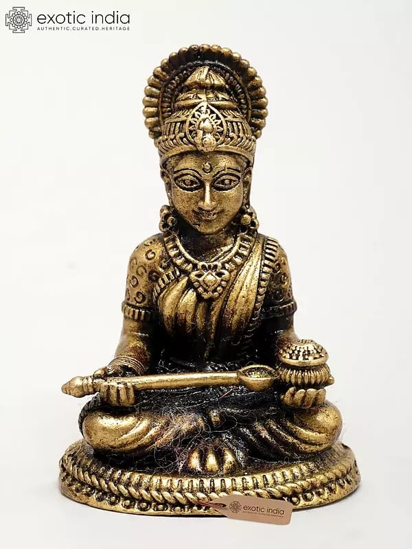 exotic india Superfine Goddess Annapurna with Pot and Ladle – Bestower of Food & Prosperity | Ideal for Puja 