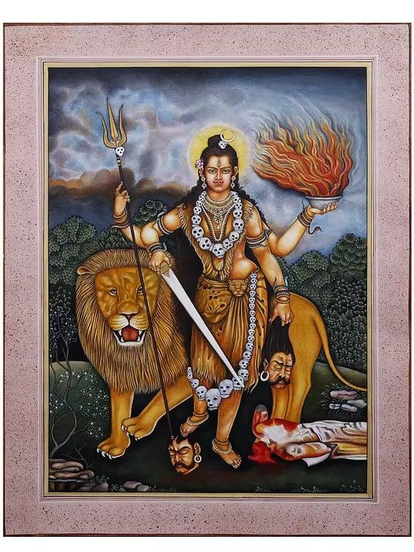 exotic india Superfine Goddess Parvati Watercolor Painting on Paper 