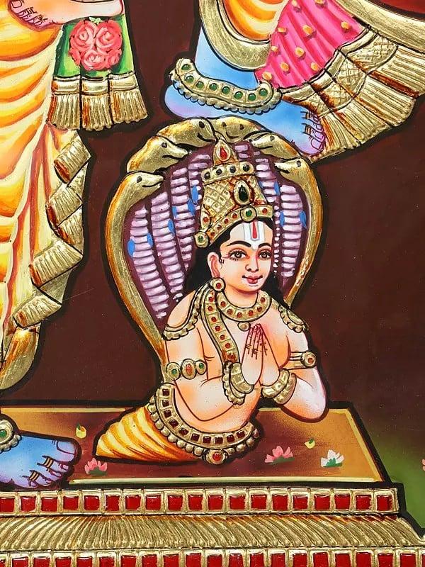 Exotic India Superfine Lord Varaha With Goddess Lakshmi | 24 Karat Gold Work | Framed Tanjore Painting