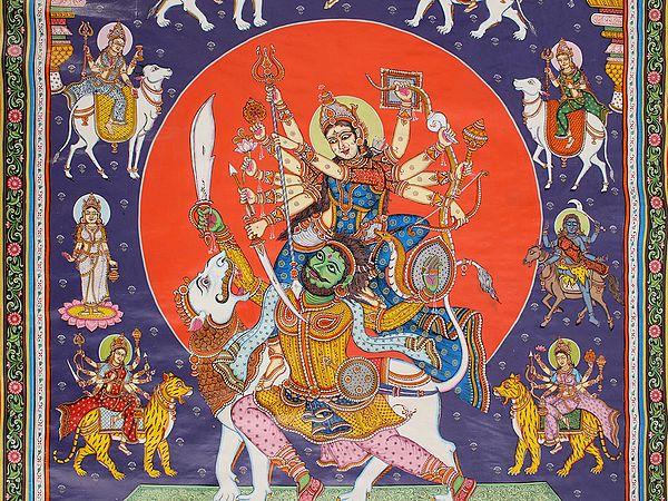 Exotic India Superfine Navadurga Killing Mahishasura | Patta Painting | Odisha Art 