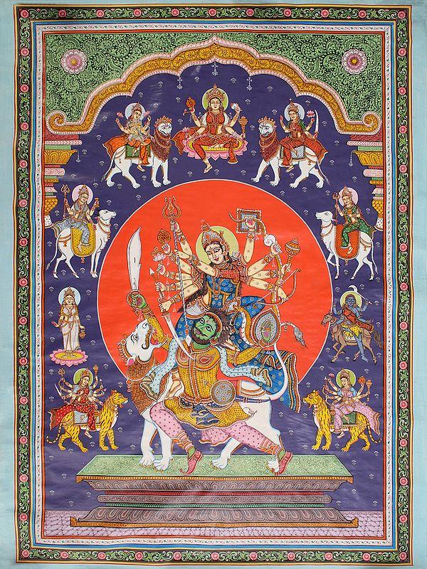 exotic india Superfine Navadurga Killing Mahishasura | Patta Painting | Odisha Art 