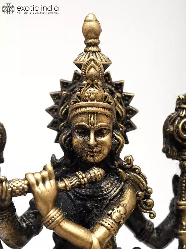 Exotic India Superfine Shri Krishna – The Divine Flute Player With Shankha And Chakra | Ideal For Puja 