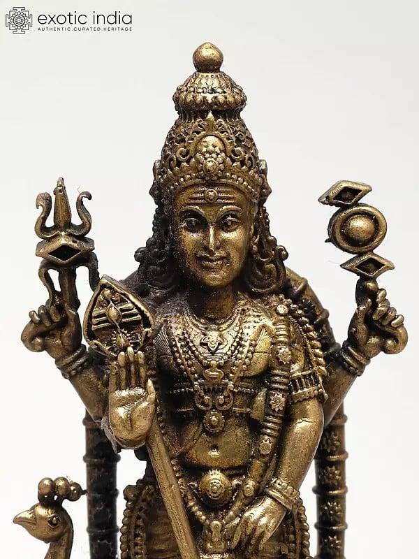 Exotic India Superfine Statue Of Four Armed Lord Kartikeya With Peacock And Snake | Ideal For Puja 