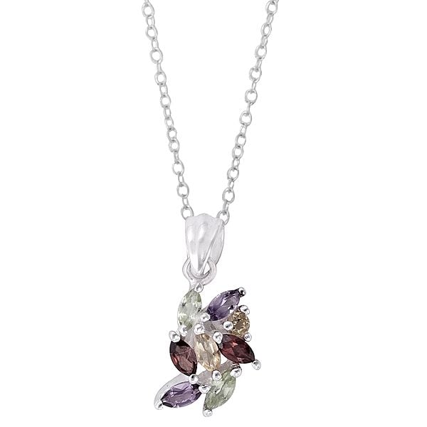 Exotic India Superfine Sterling Silver Pendant With Multiple Gemstones
