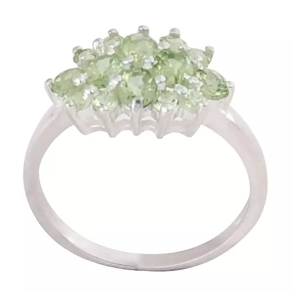 Exotic India Superfine Sterling Silver Ring With Faceted Peridot Stone 