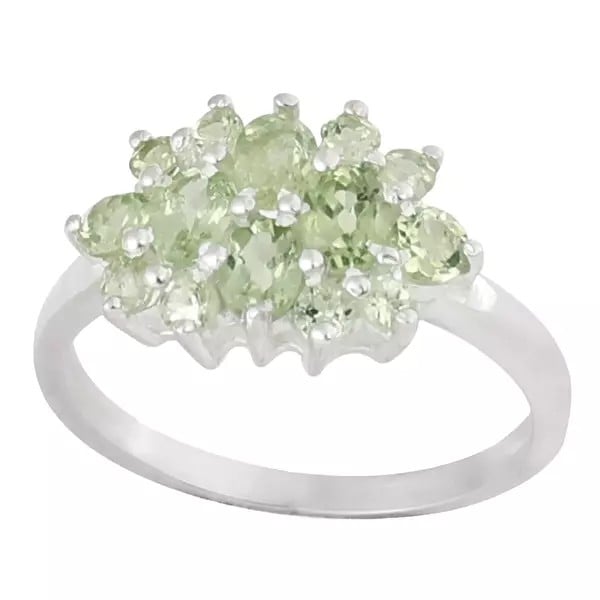 exotic india Superfine Sterling Silver Ring with Faceted Peridot Stone 