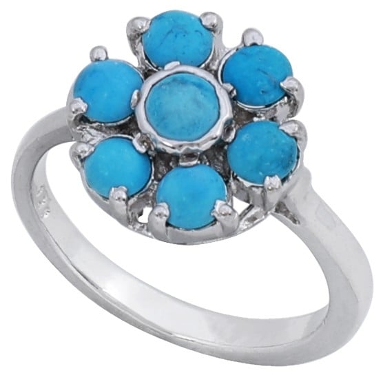 exotic india Superfine Sterling Silver Ring with Floral Turquoise Stone 
