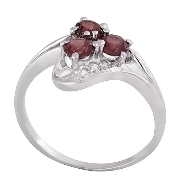 Exotic India Superfine Sterling Silver Ring With Garnet Stone 