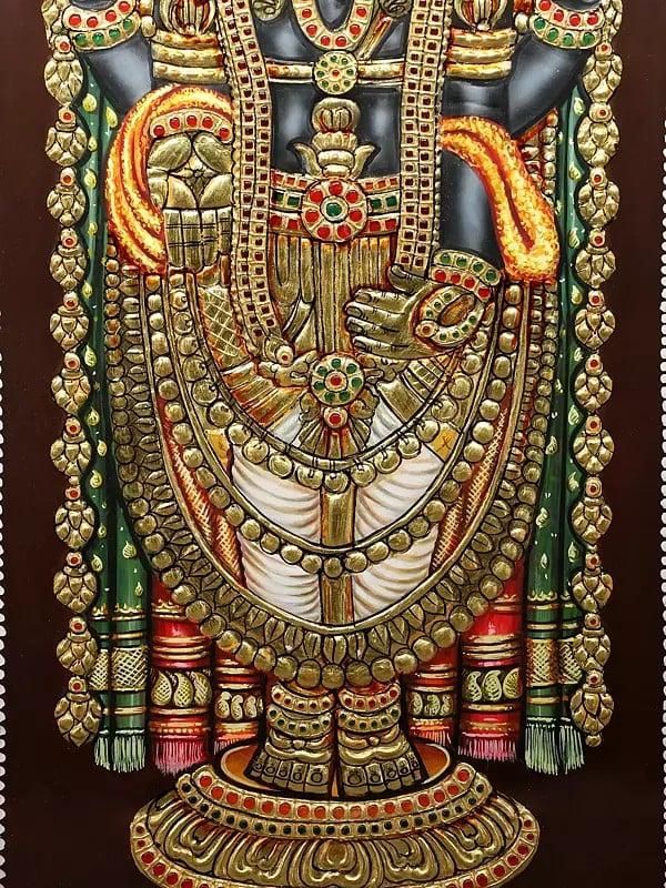 Exotic India Superfine Tirupati Balaji (Venkateshvara) | 24 Karat Gold Work | Framed Tanjore Painting 