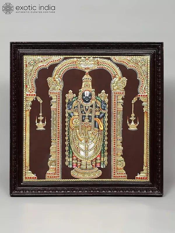 exotic india Superfine Tirupati Balaji (Venkateshvara) | 24 Karat Gold Work | Framed Tanjore Painting