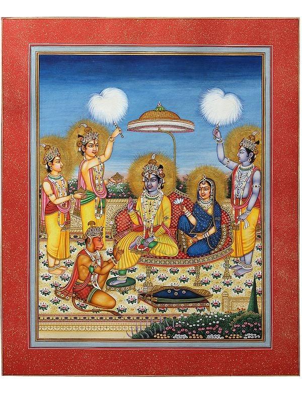 exotic india Suryavanshi Bhagawan Ram (With His Durbar): Superfine Painting 
