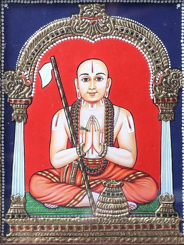 Exotic India Swamy Ramanujacharya Tanjore Painting With Teakwood Frame