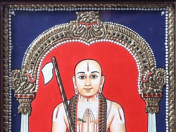 Exotic India Swamy Ramanujacharya Tanjore Painting With Teakwood Frame