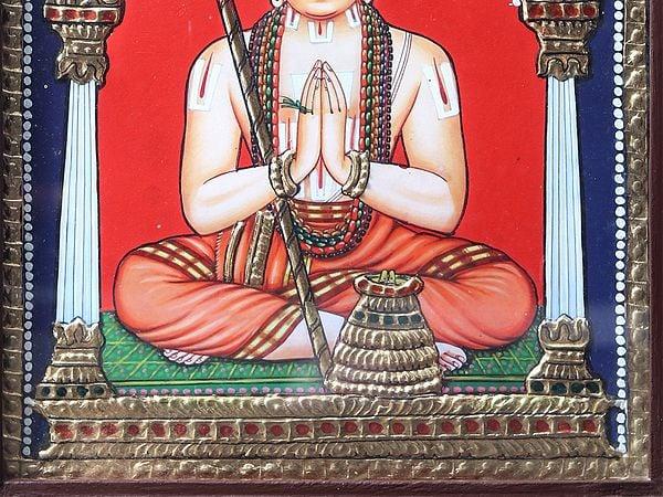 Exotic India Swamy Ramanujacharya Tanjore Painting With Teakwood Frame