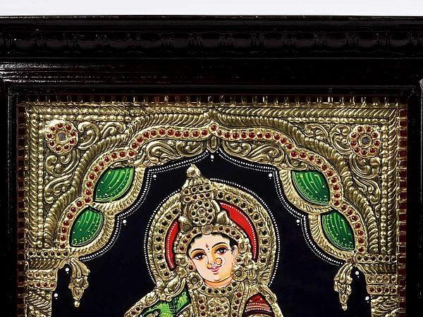 Exotic India Tanjore Painting Of Goddess Annapoorna Devi | Traditional Colors With 24 Karat Gold | With Frame 