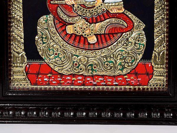 Exotic India Tanjore Painting Of Goddess Annapoorna Devi | Traditional Colors With 24 Karat Gold | With Frame 