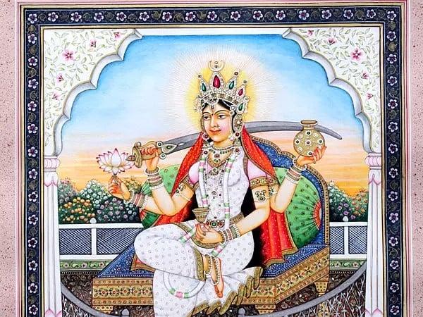 Exotic India Tantric Mahavidya Goddess Dhumavati | Watercolor Paint On Cotton