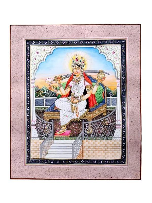 exotic india Tantric Mahavidya Goddess Dhumavati | Watercolor Paint on Cotton 