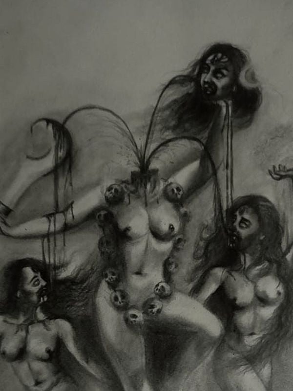 Exotic India Tantrik Goddess Chinnamasta | Acrylic On Paper | By Ankit Bagde 