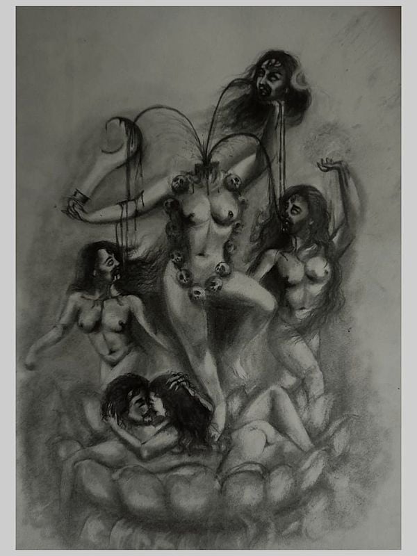 exotic india Tantrik Goddess Chinnamasta | Acrylic On Paper | By Ankit Bagde 