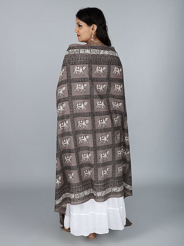 Exotic India Teak Prayer Shawl With Cow Print Pattern From ISKCON Vrindavan By BLISS