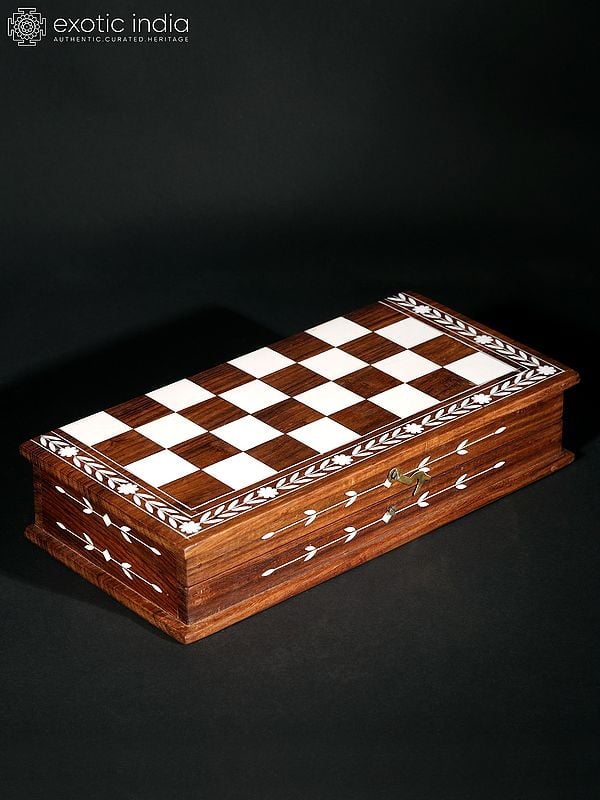 Exotic India Teakwood Chess Board Box With Inlay Work 