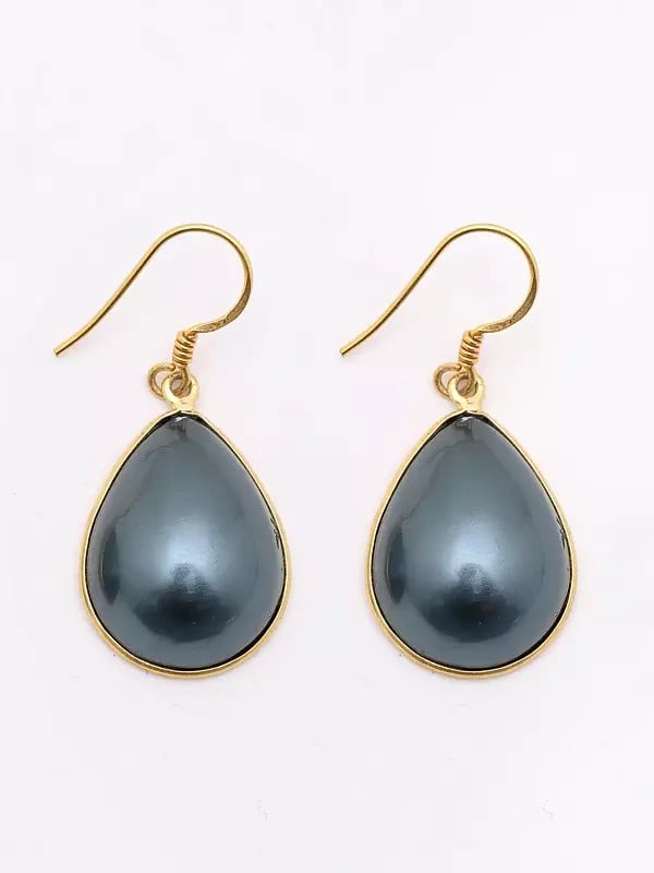 Exotic India Teardrop Cut Synthetic Pearl Dangle Earrings 