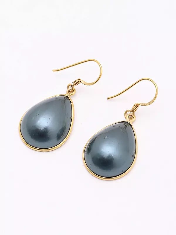 Exotic India Teardrop Cut Synthetic Pearl Dangle Earrings 
