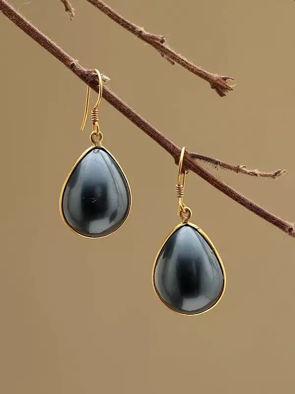 exotic india Teardrop Cut Synthetic Pearl Dangle Earrings 