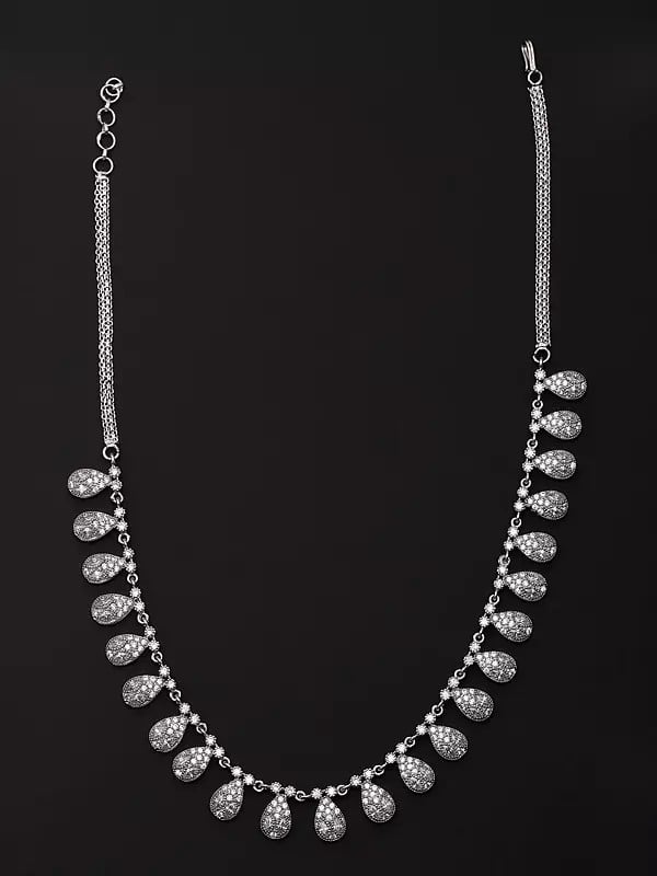Exotic India Teardrop Shape American Diamond Necklace And Earrings Set 