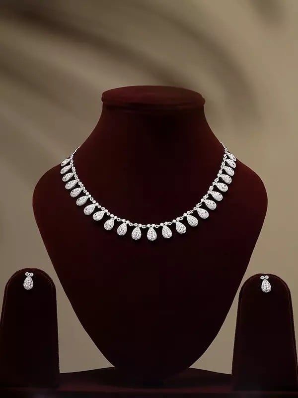 exotic india Teardrop Shape American Diamond Necklace and Earrings Set 