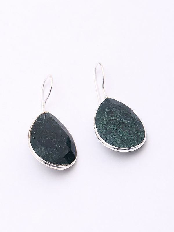 Exotic India Teardrop Shape Faceted Moss Agate Earrings 