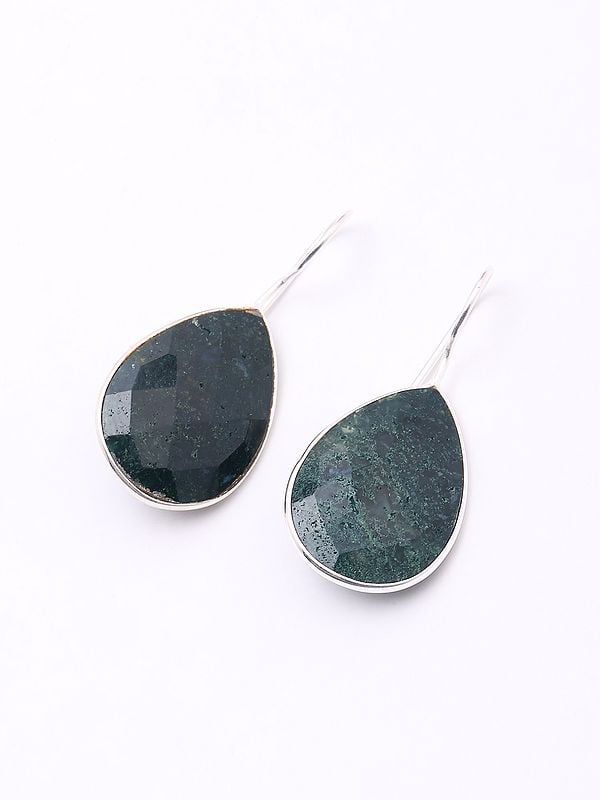Exotic India Teardrop Shape Faceted Moss Agate Earrings 