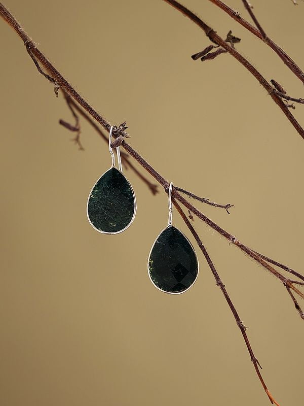 Exotic India Teardrop Shape Faceted Moss Agate Earrings 