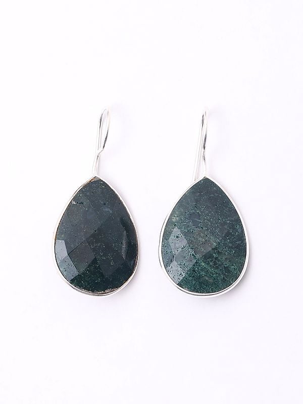 exotic india Teardrop Shape Faceted Moss Agate Earrings 