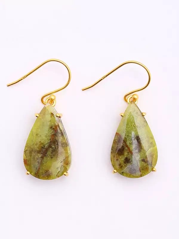 exotic india Teardrop Shape Green Opal Gemstone Hook Earrings