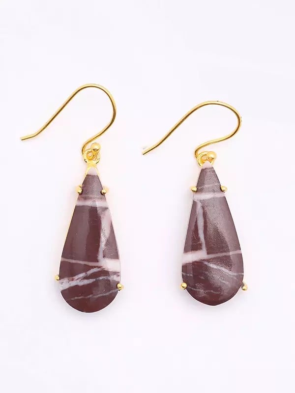 Exotic India Teardrop Shape Kona Jasper Hook Earrings 