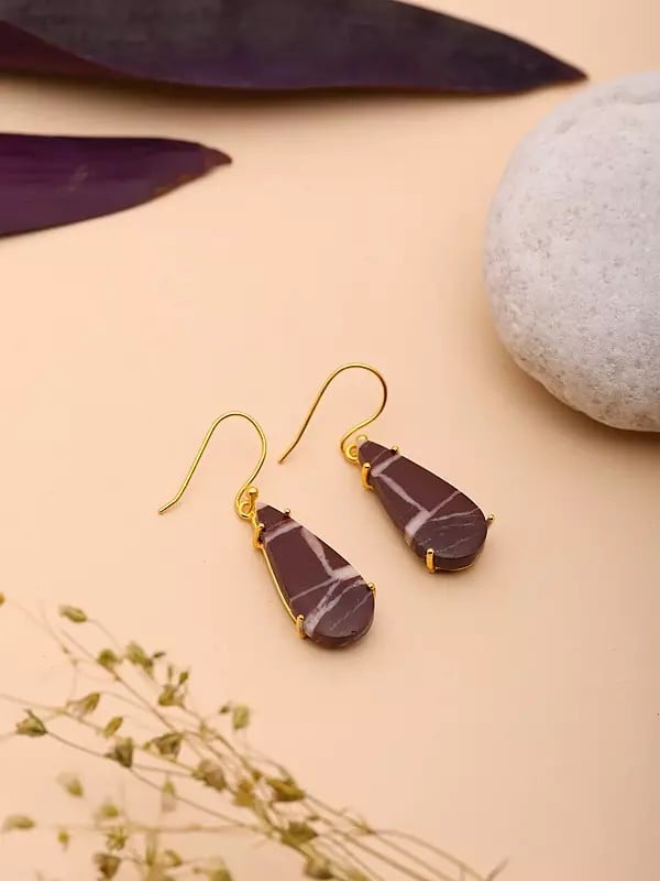 Exotic India Teardrop Shape Kona Jasper Hook Earrings 