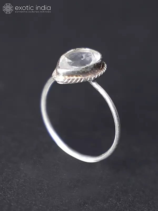 Exotic India Teardrop Shape Sterling Silver Ring With Gemstone 