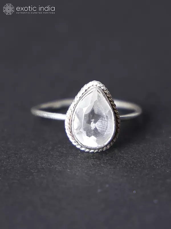 Exotic India Teardrop Shape Sterling Silver Ring With Gemstone 