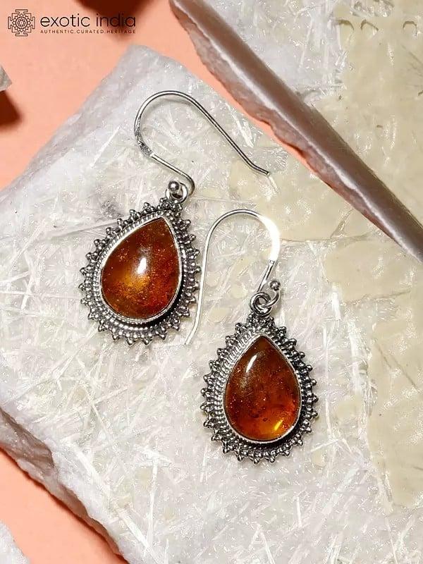 exotic india Teardrop Shaped Cabochon Baltic Amber Earrings 