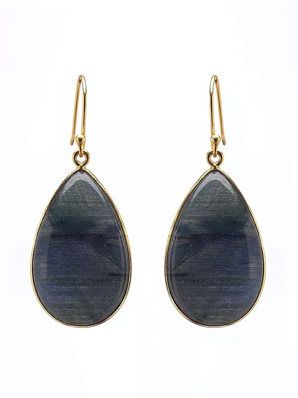 Exotic India Teardrop Shaped Labradorite Hook Earrings 