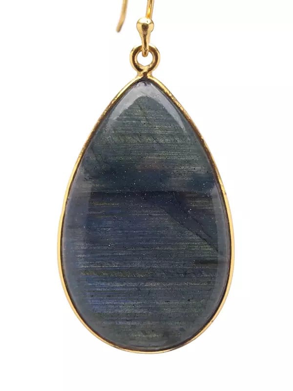 Exotic India Teardrop Shaped Labradorite Hook Earrings 