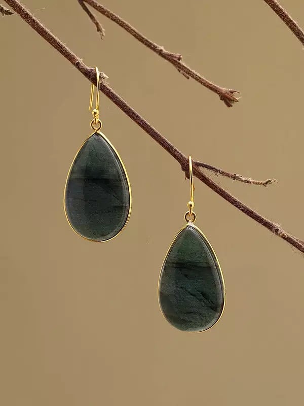 exotic india Teardrop Shaped Labradorite Hook Earrings 