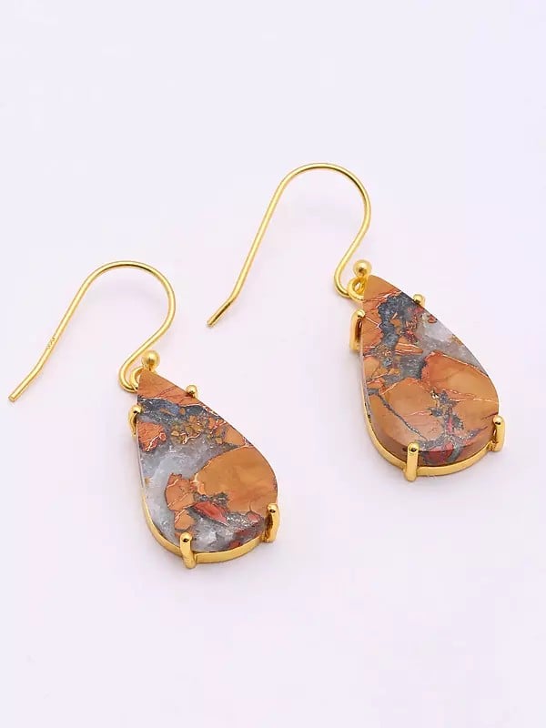 Exotic India Teardrop Shaped Maligano Jasper Earrings 