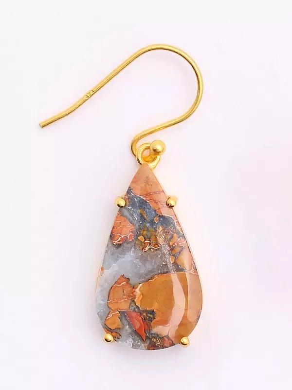 Exotic India Teardrop Shaped Maligano Jasper Earrings 