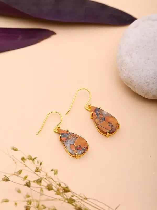 Exotic India Teardrop Shaped Maligano Jasper Earrings 