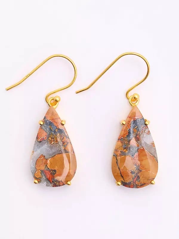 exotic india Teardrop Shaped Maligano Jasper Earrings 